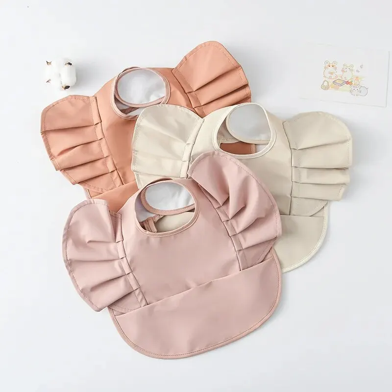 Waterproof Baby Bibs Solid Color Infant Meals Bib Anti-dirty Saliva Bibs with Angel Wings Baby Feeding Stuff Children Smock