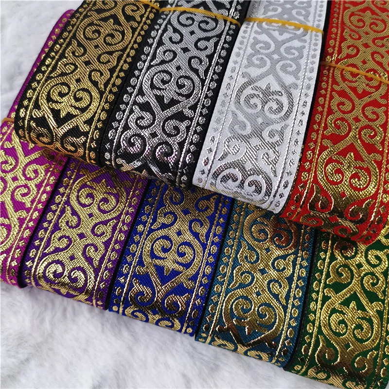 7Meters 33mm Gold Silver Shining Vintage Ethnic Embroidery Ribbon Boho Lace Trim DIY Clothes Bag Accessories Embroidered Fabric