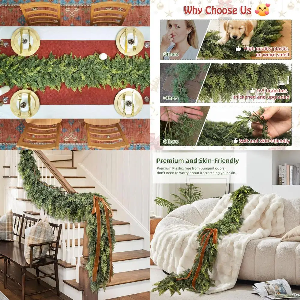 

Thick & Luxurious 6FT Christmas Cedar Garland, Realistic Faux Greenery for Holiday Decor (2 Pack)