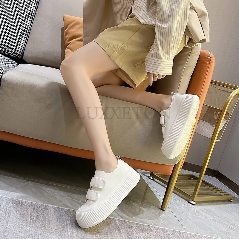 Cute Ugly and Cute Velcro Big Head Genuine Leather Thick Sole Biscuit Shoes Fashionable and Versatile Casual Women Shoes