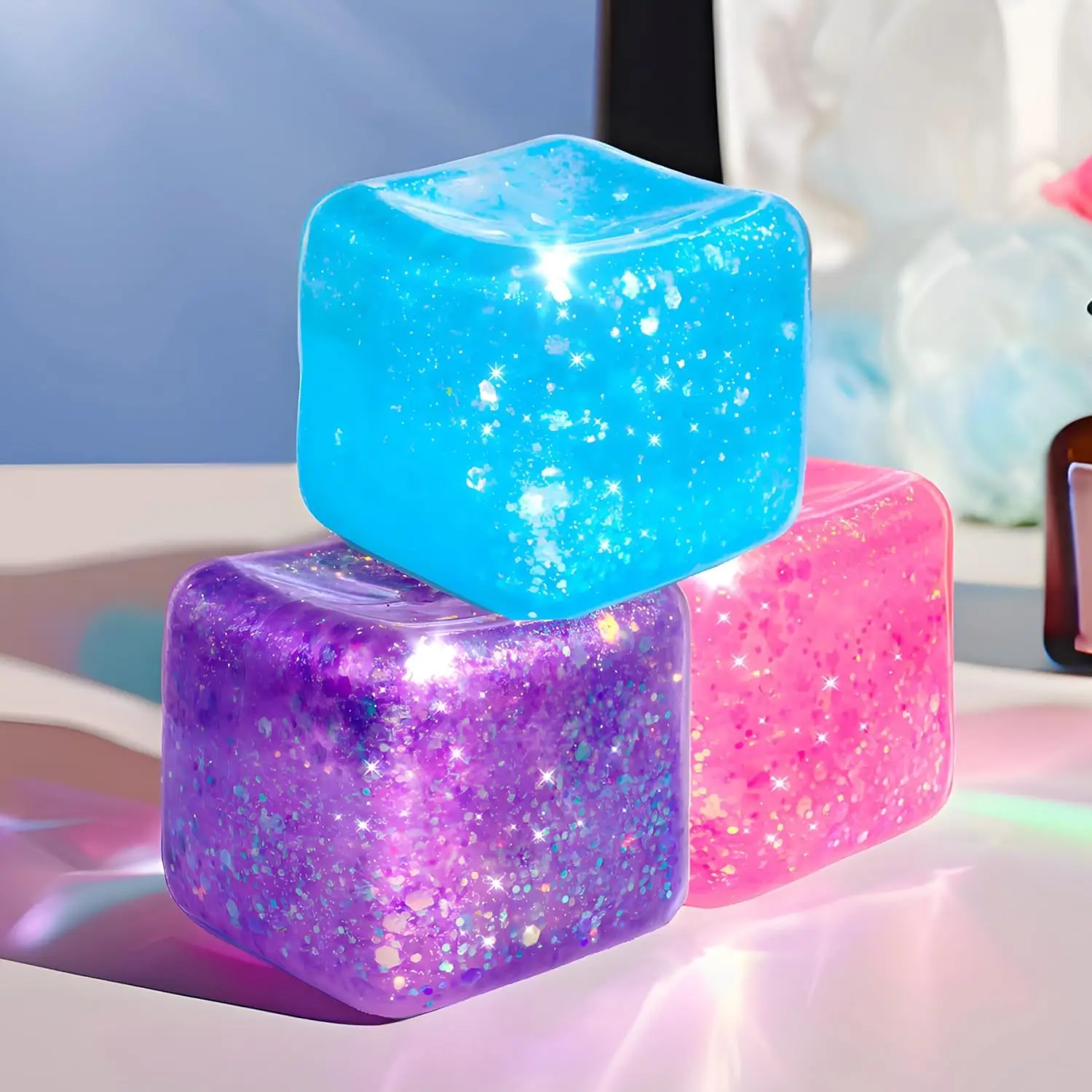 Cubo antiestrés con purpurina de tiro lento, bolas antiestrés de azúcar y malta para adultos y niños, juguetes antiestrés para TDAH, juguetes blandos para ansiedad