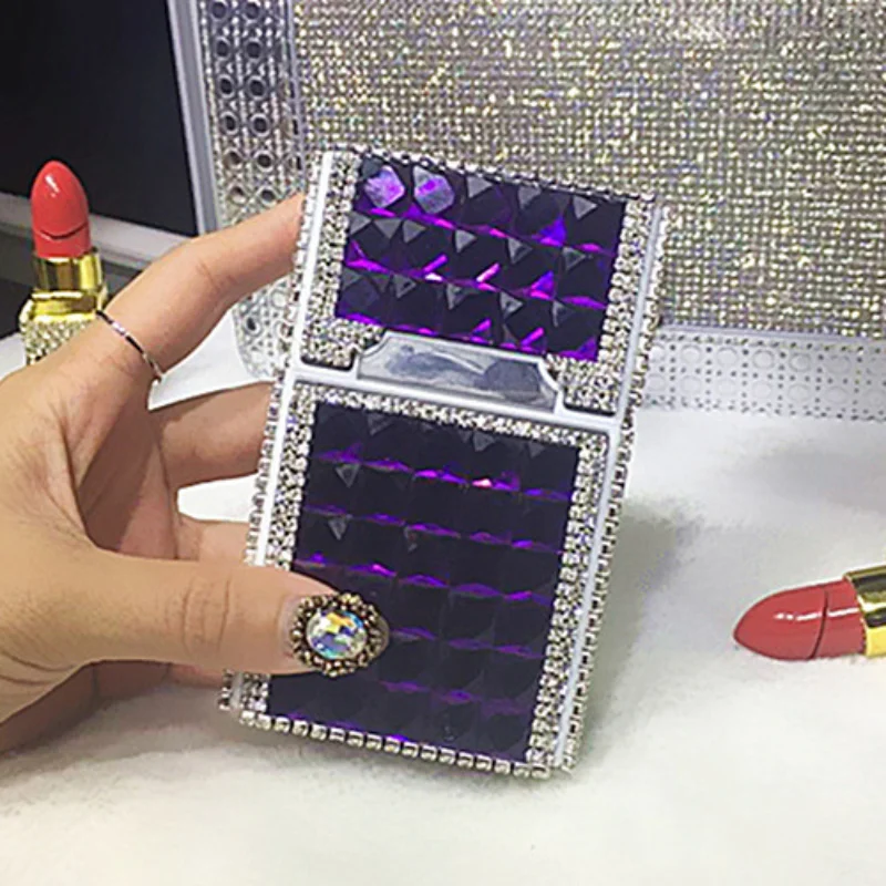 Magnetic Diamond Cigarette Case with Charging USB Lighter Full Diamond Cigarette Case 20 Cigarette Cases