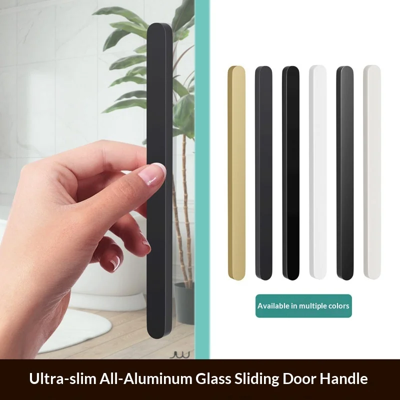 1PCS Narrow Sliding Door Handle Self-adhesive Kitchen Balcony Glass Door Non Perforated Aluminum Strip for Home Improvement