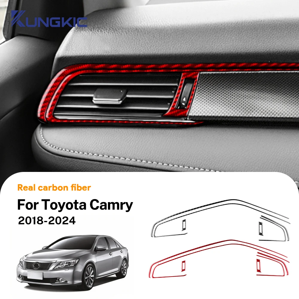 Real Soft Carbon Fiber For Toyota Camry 2018 2019 2020 2021 2022 2023 2024 LHD RHD Copilot Strip Interior Trim AC Outlet Sticker