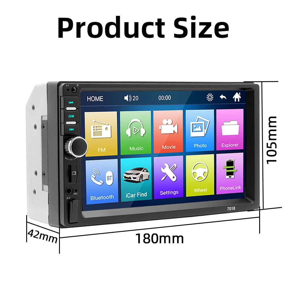 HIPPBQCC راديو السيارة HD 7 "شاشة تعمل باللمس ستيريو بلوتوث 12 فولت 2 Din FM ISO الطاقة Aux مدخل مرآة ربط السيارات مشغل وسائط متعددة #6