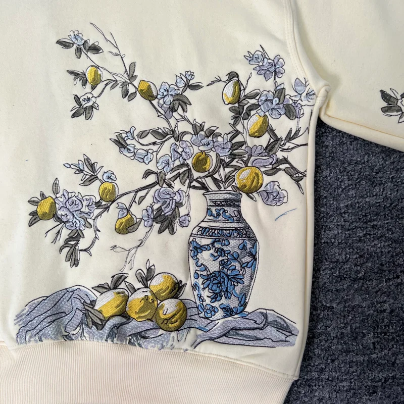 Derschutze حديقة عدن التطريز الأزهار الصوف قلنسوة بسحاب الرجال النساء 1:1 جودة عالية عادية فضفاض مقنعين البلوفرات الشتاء #5