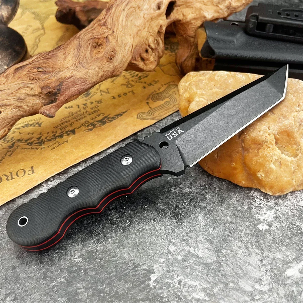 

TOPS Camping Heavy-Duty Emergency Knife 8Cr13MoV High-Carbon Steel Fixed Blade Textured G10 Handle EDC Tools
