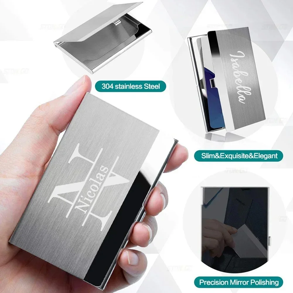 Customized Name Ultra-thin Business Card Holder Stainless Steel Metal Pocket Case Durable Simple Slim Card Wallet Card Organizer