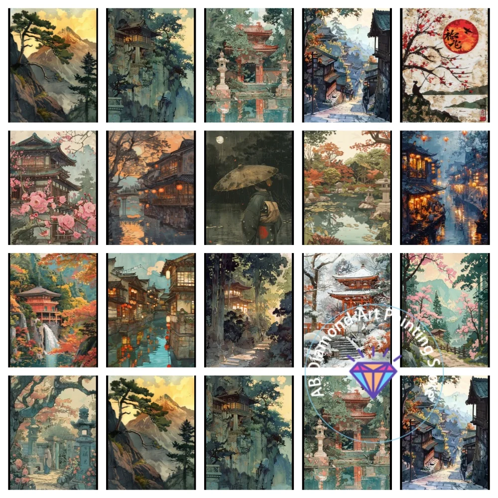 

Japanese Village Landscape AB Diamond Painting Kit Square Round Diamond 5D DIY Mosaic Handmade Art Exquisite Gift Home Decor