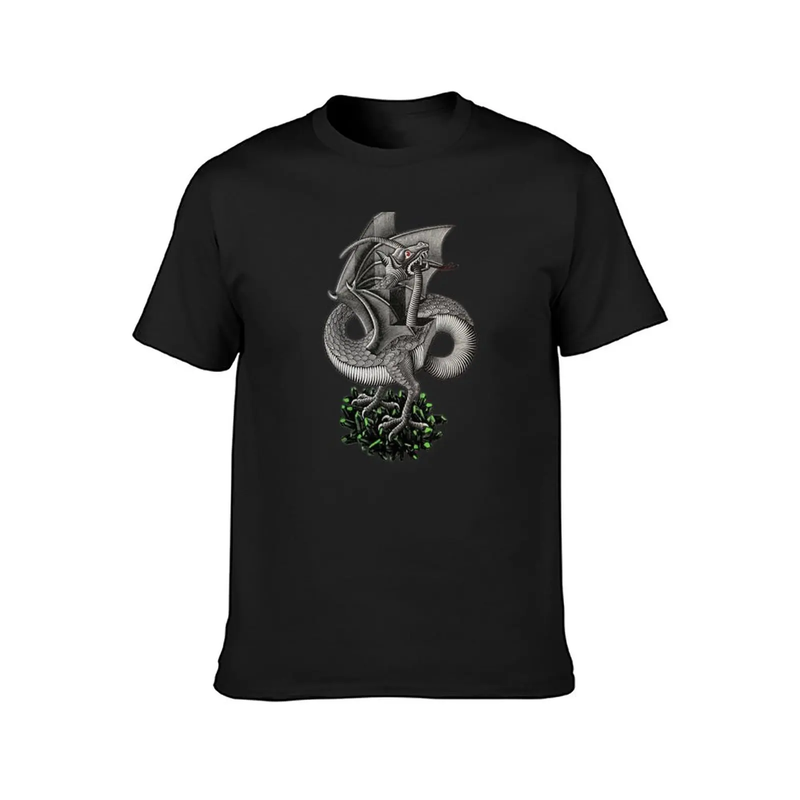 MC Escher Dragon and Gems Artwork T-Shirt quick-drying summer tops new edition anime clothes mens vintage t shirts