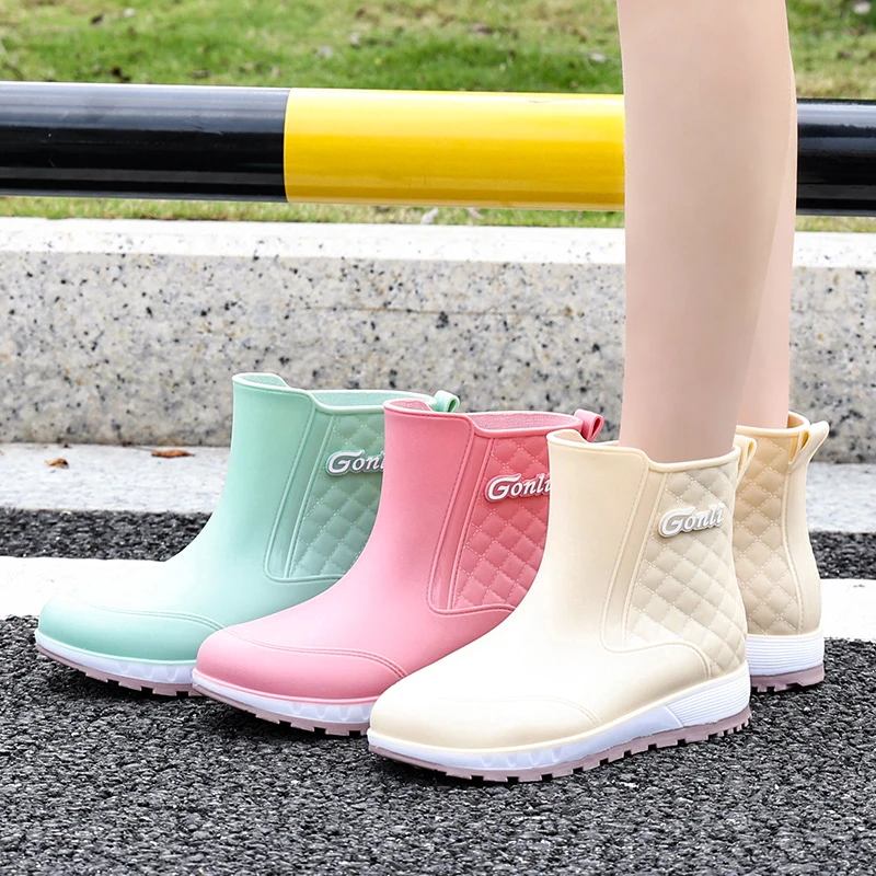 Fashion Rain Boots Womens NonSlip MidCalf Length Waterproof Shoes Rubber Boots Short Tube Winter Cotton plus Kitchen RubberShoes