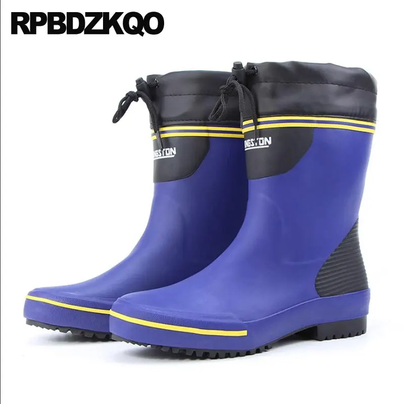 Escorregar Em Botas De Pesca Borracha Homens Barato Sapatos Altas Inverno Tamanho Mais Chuva PVC Meados Bezerro à Prova D'água Durável Casual Pele Moda Masculino Confortável Calçado