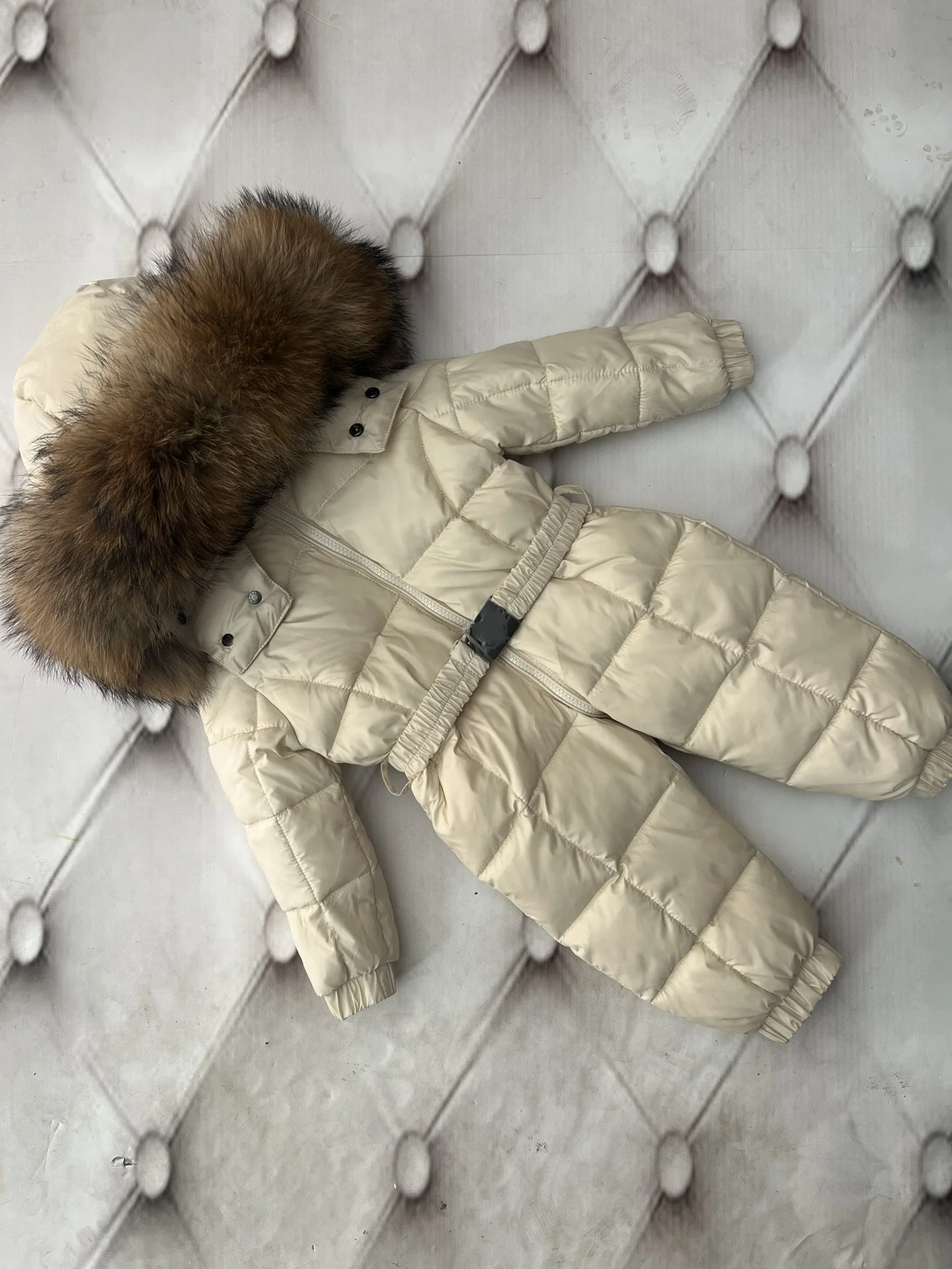 Real fur Hood Overall 2024 Winter Jacket child jackets children jumpsuit snow suit girl flower  down romper ski suits outerwear