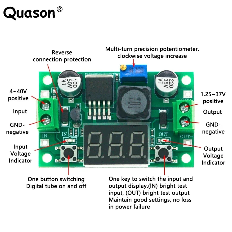 LM2596S DC-DC Buck Power Supply Module Digital Step Down Converter Board DC 4.0-40V to DC 1.25-37V Voltage Regulator Transformer
