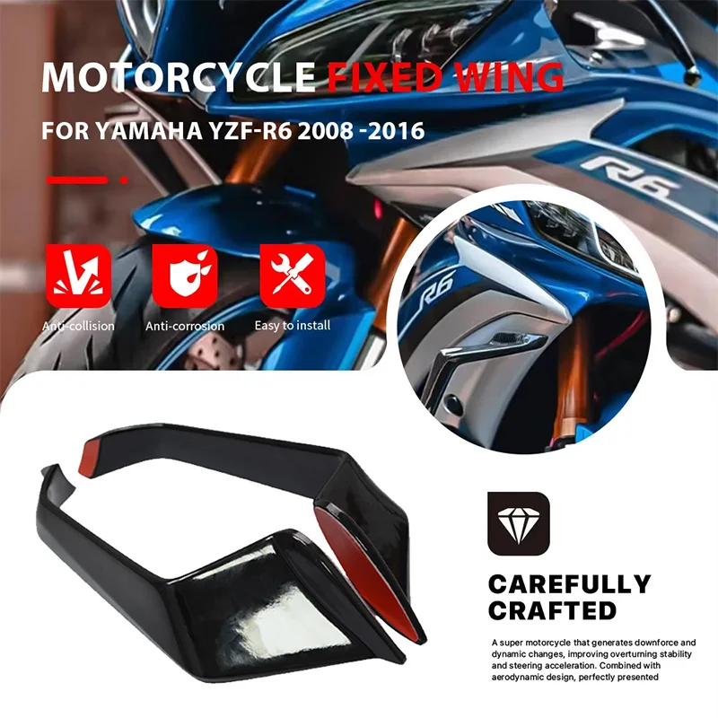 

Motorcycle ABS Plastic Front Aerodynamic Wing Fixed Wing Spoiler Fairing For Yamaha YZF-R6 YZFR6 2008 -2016 Side Winglet Aileron