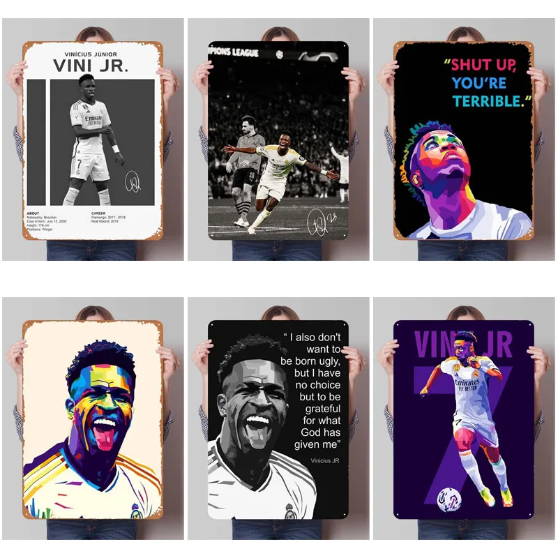 Vini Jr Sign Sports Poster Bedroom Decoration Vintage Metal Tin Sign Plaque for Wall Art Decoration Home Decor Items Coffee Bar