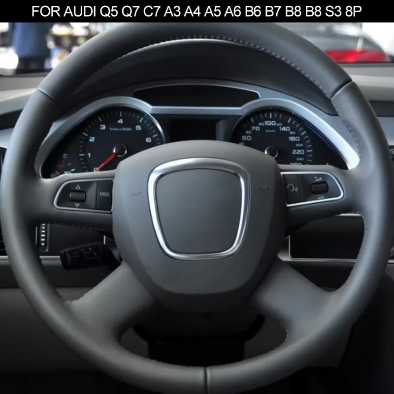 

Chrome Car Steering Wheel Frame Trim Cover For Audi Q5 Q7 A3 S3 8P A4 B6 B7 B8 A5 B8 A6 C7 Center Logo Protection Cover Sticker
