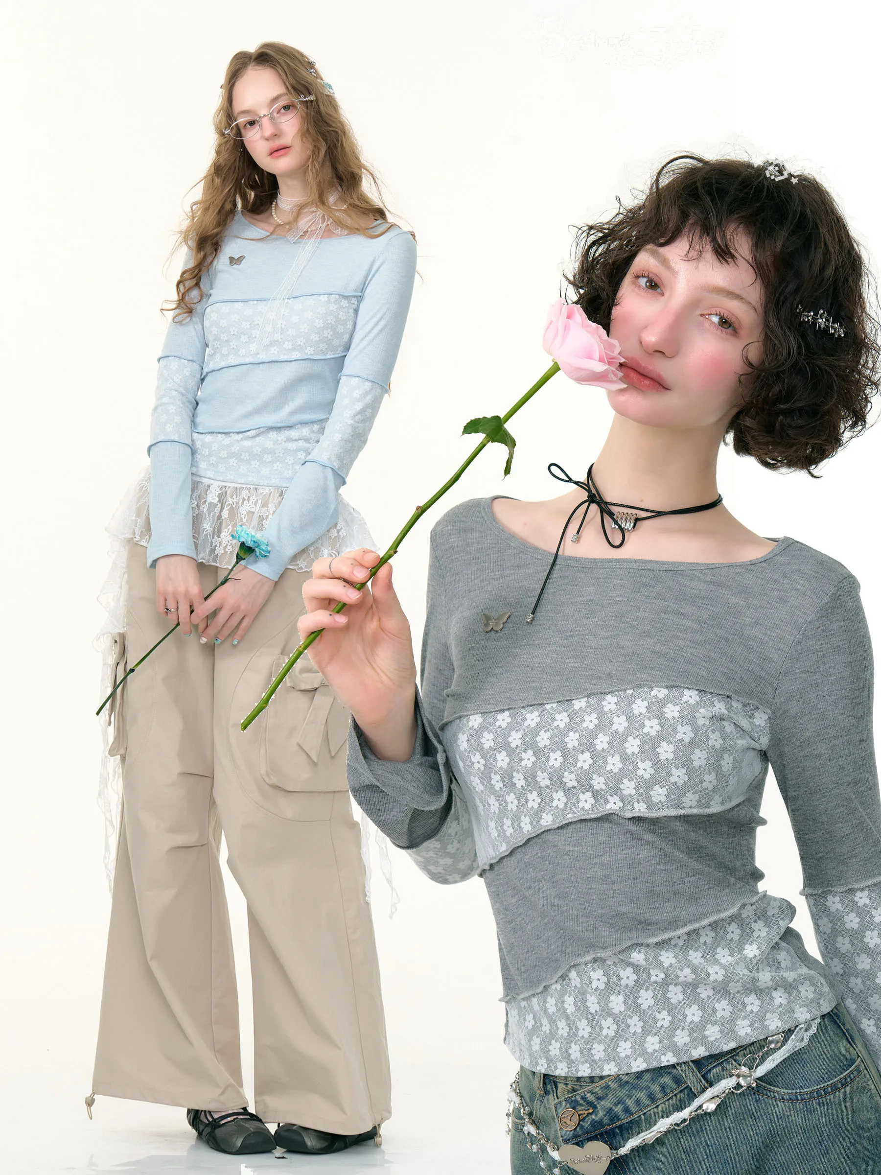 

ZiziFei женская облегающая трикотажная длинная футболка све кружевной лоскутный дышащий повседневный топ на осень-зиму