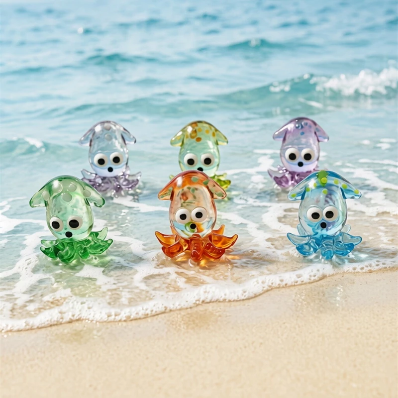 Aquarium Fish Japan - ตุ๊กตาปลาหมึกแก้วจิ๋วน่ารักสไตล์ญี่ปุ่น งานแฮนด์เมด รูปปั้นปลาหมึกการ์ตูนขนาดเล็ก สำหรับตกแต่งบ้าน โต๊ะทำงาน ตู้ปลา