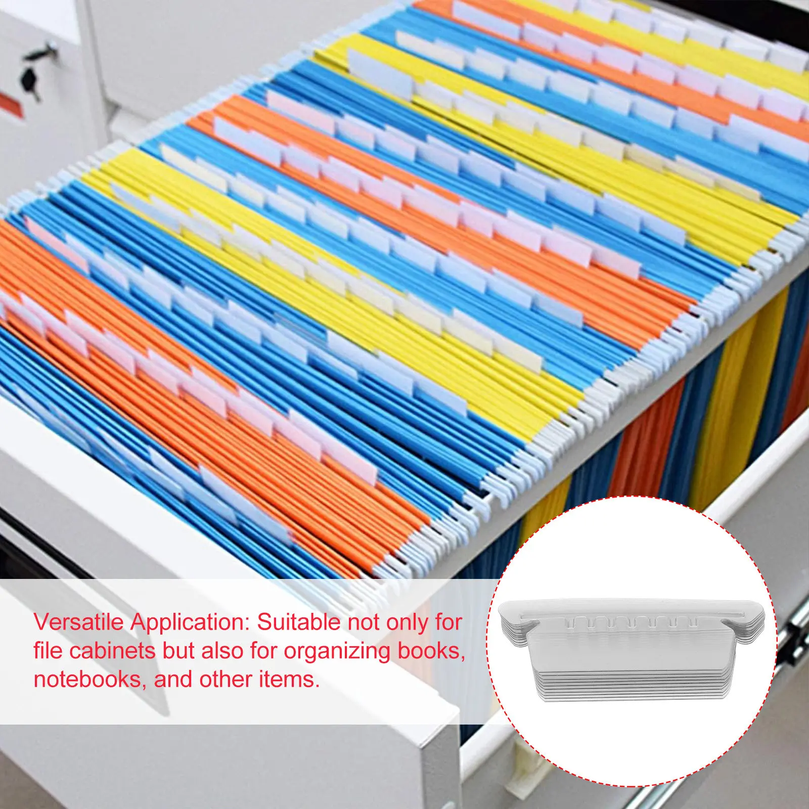 

1Set PVC File Folder Tabs Detachable Colorful Labels for Organization Transparent Clip Design Hanging File Folder Tabs and