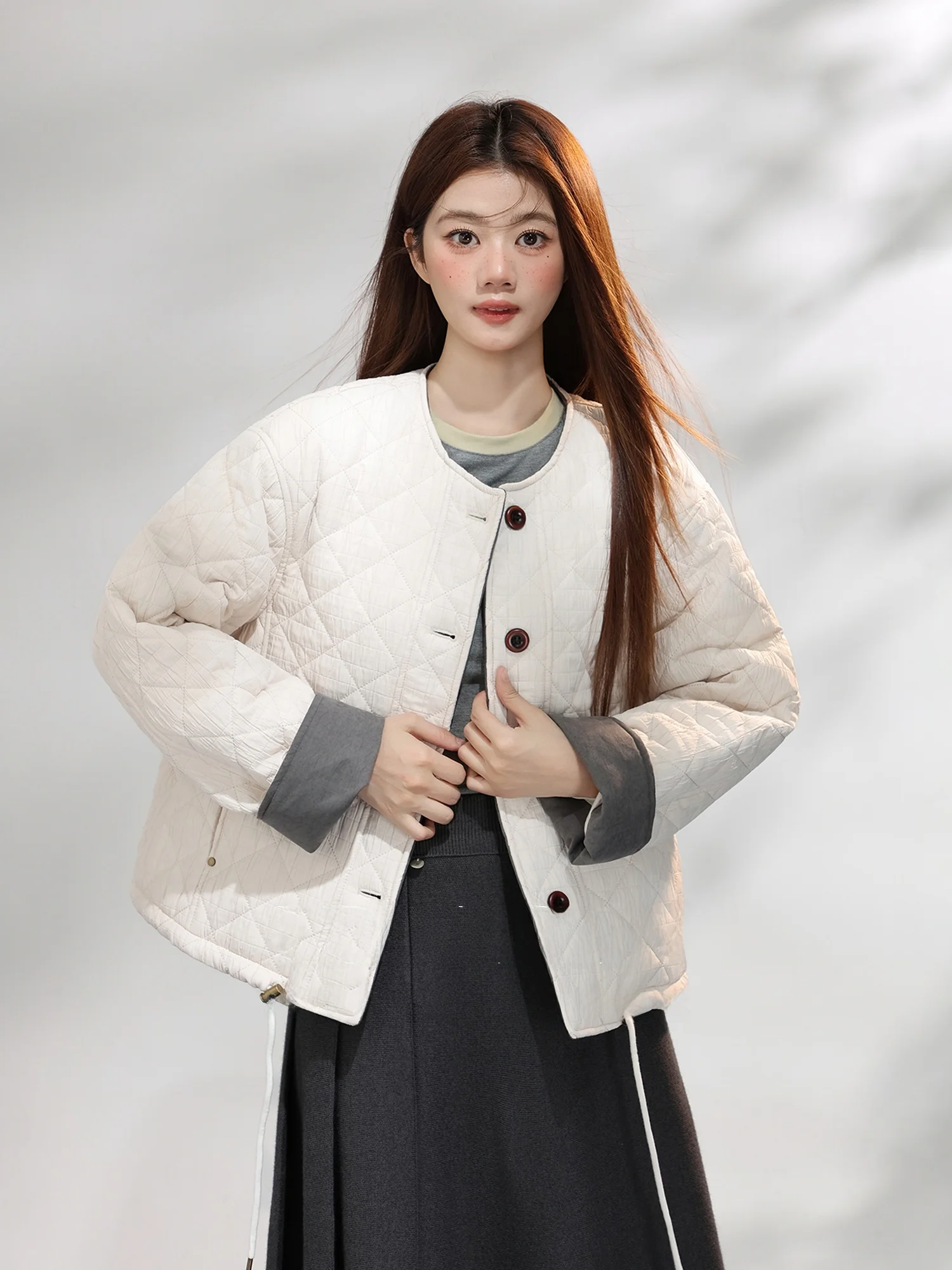 

Retro Patchwork Color Blo round Ne Cotton Jaet Women's Winter New Sle Loose Warm Cotton Coat Korean Sle Outerwear