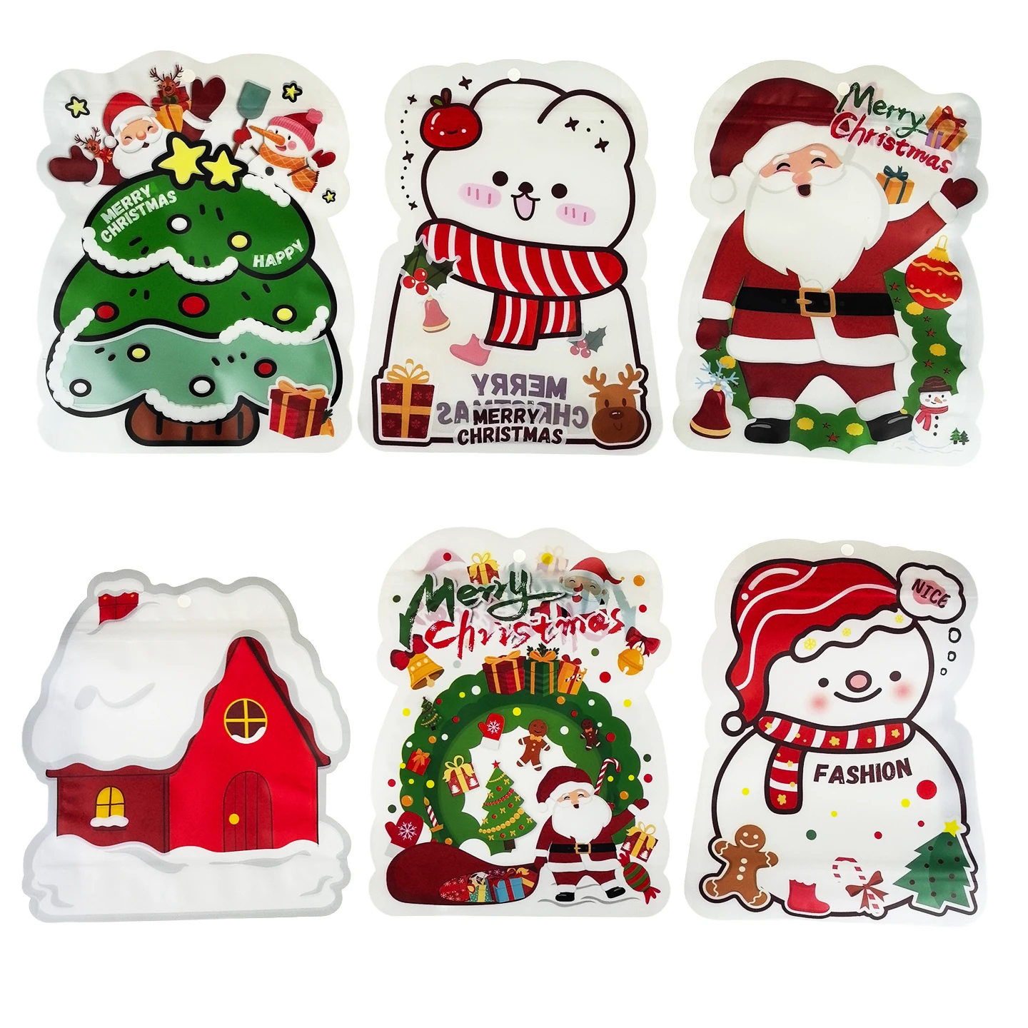 

50pcs Christmas Stand-Up Zip Lock Bags - Santa/Snowman/Bear/Tree/House/Garden Shapes,Self-Sealing Gift Pouch for Cookies Candies