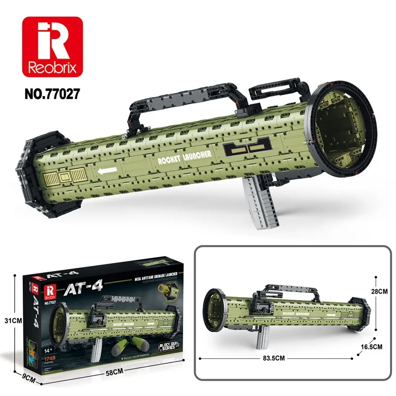 Reobrix 77027 AT-4 Anti Tank Rocket Launcher Model Military Weapons Series DIY Toys Building Blocks Boy Gift 1748Pcs