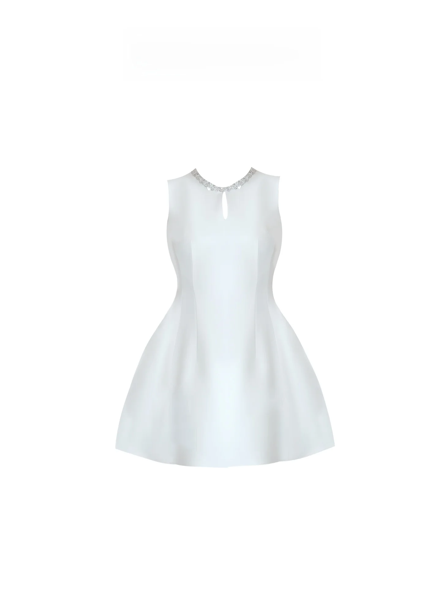 

Ele Hollow out Sequin Dr Women's A-Line Midi Skirt Slimming Puffy Gown Casual Bright Tead Summer Svel round Ne