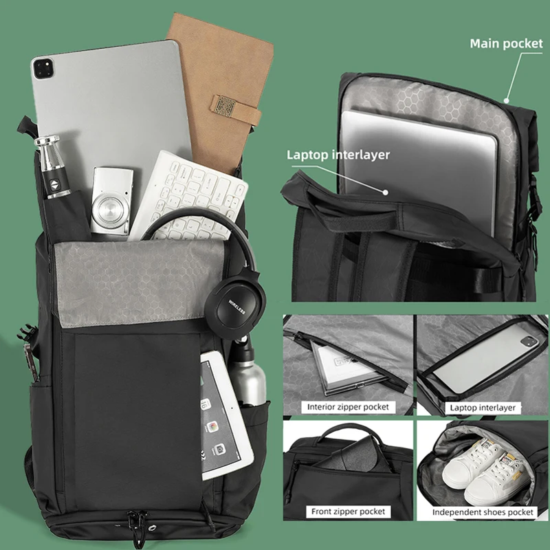 Laptop Backpack with Shoes Pocket Business Commuting Camping Hiking Bags Outdoor Travel Bag Large Waterproof College Schoolbag