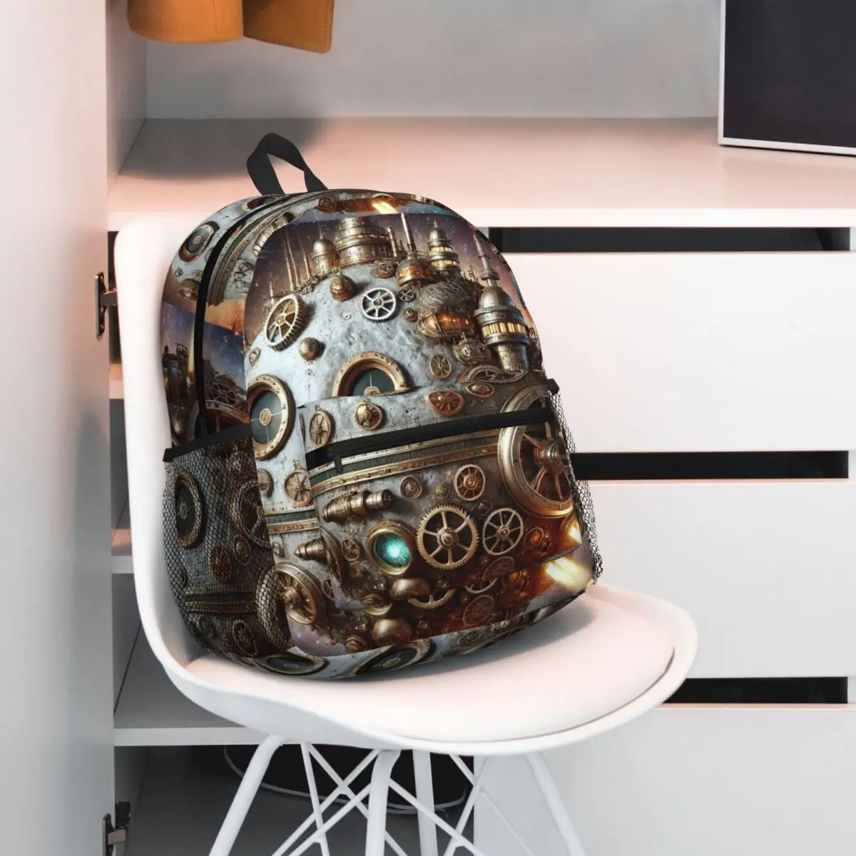Steampunk Moon In Space Backpack Daypack Large Capacity Children BookBag School Bag Shoulder Bags for Men Women