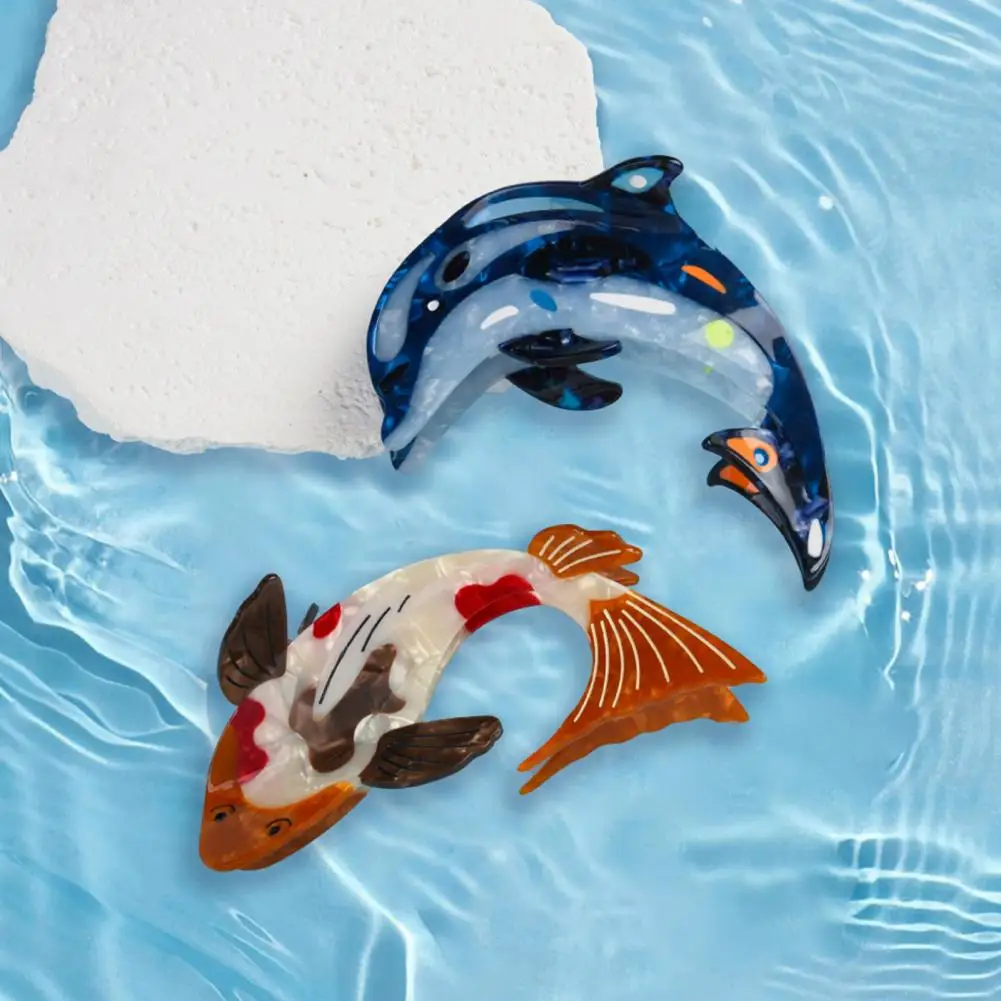 

Acrylic Fish Hairpin Ocean Series Women Hair Claw with Dolphins Whales Design Hair Clip for Back Head Stylish Hair for Curly