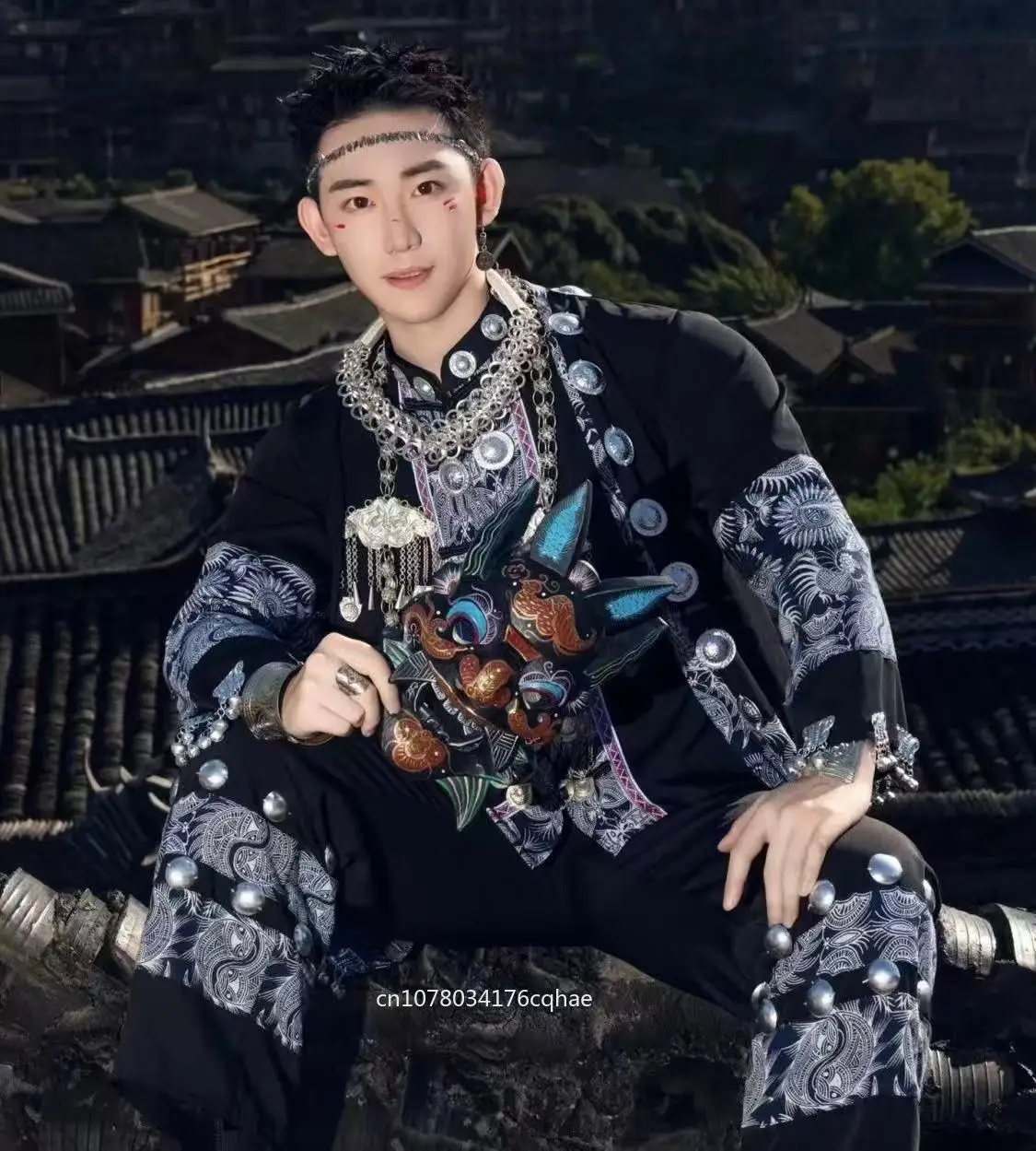 

Men's Hmong Costume Traditional Ethnic Minority Miao Clothing Travel Wedding Groom Stage Show Suits Niche Male Outfits