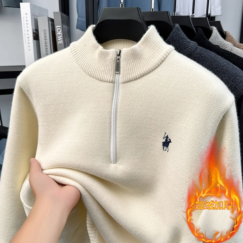 

Brand Light Luxury High End Fashion Trend Knitted Sweater Men's 2025 Autumn/Winter Ferret Fleece Round Neck Warm Base Sweater