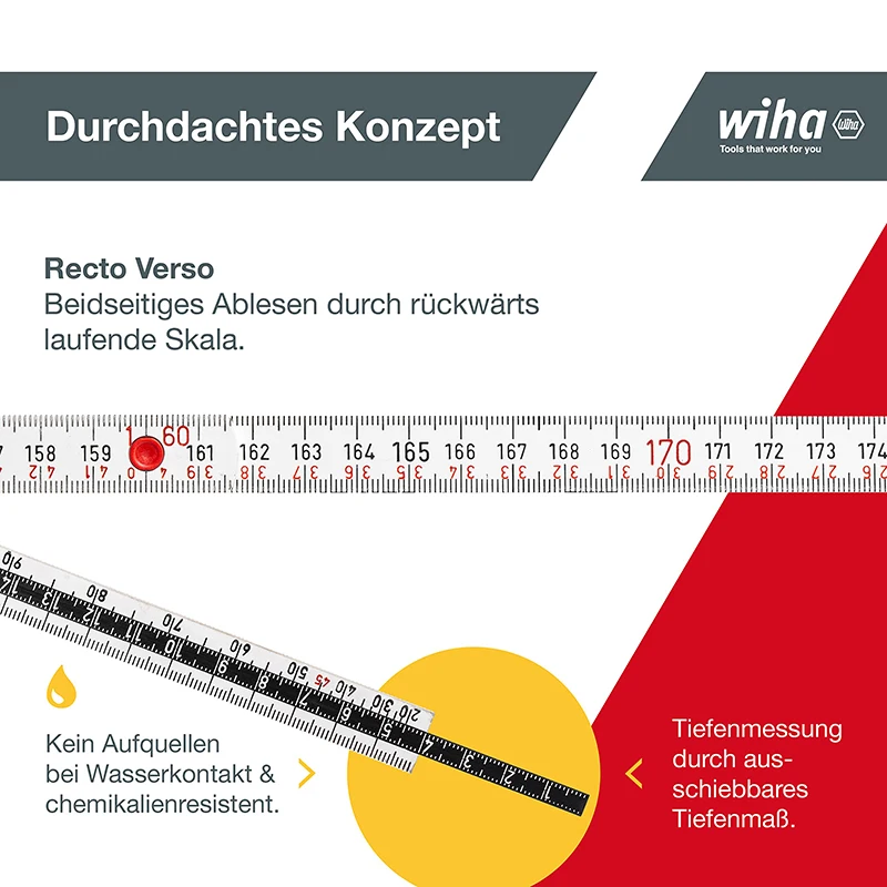 Wiha 33232 2M Folding Ruler Longlife All in One Metric 10 Segments