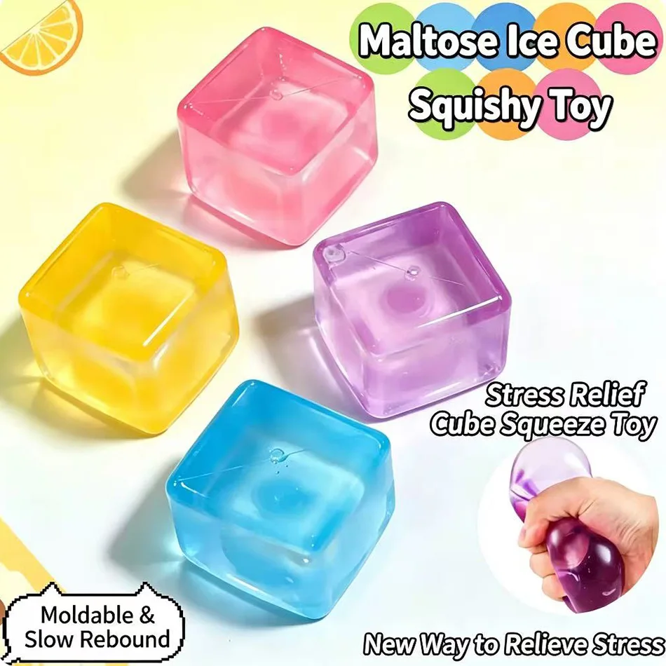 Maltose Ice Cube Squishy Toy, Transparent Slow Rebound Moldable Squeeze Cube, Stress Relief Hand Sensory Fidget Toy