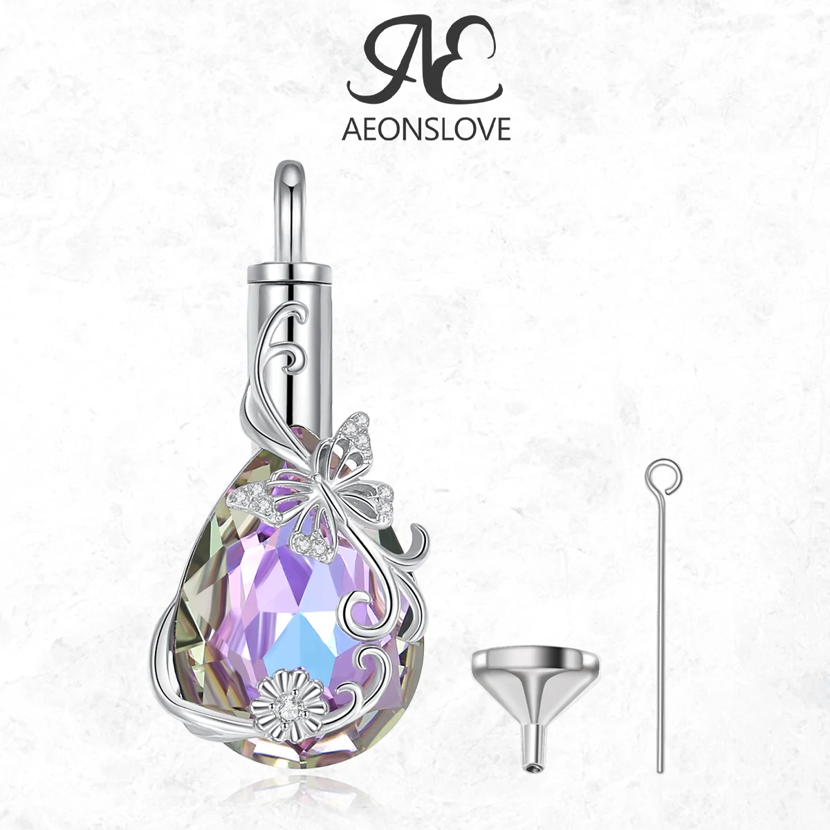 AEONSLOVE 925 Sterling Silver Butterfly Sunflower Urn Necklace for Ashes Crystal Memorial Pendant Cremation Jewelry for Women