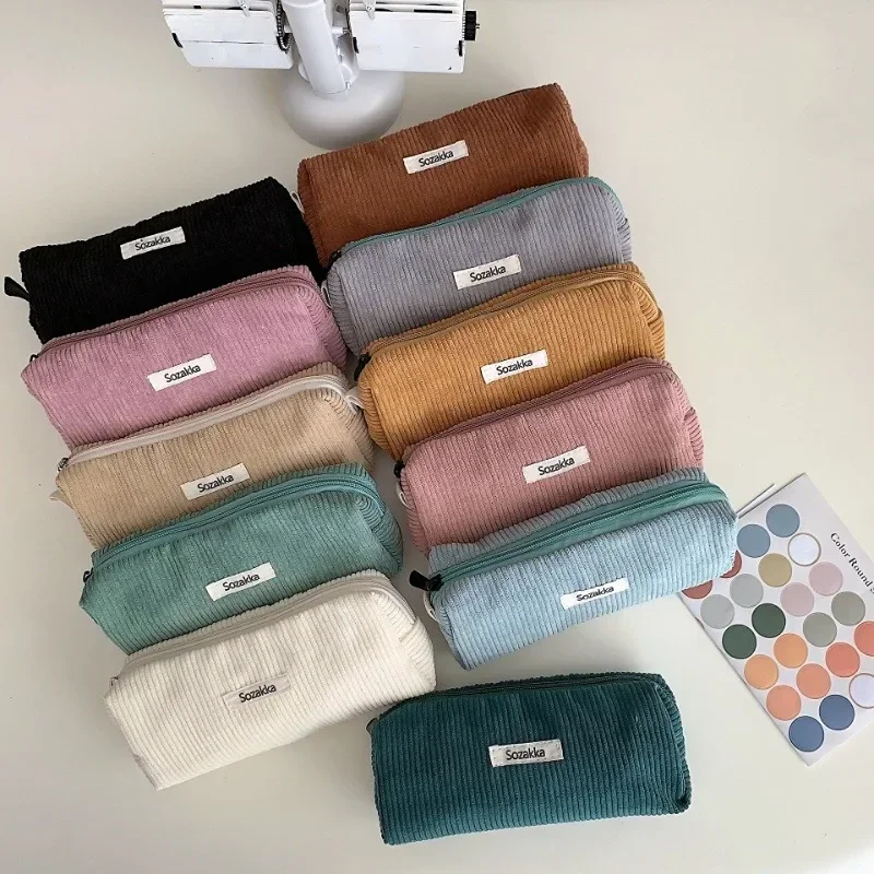 Lady Zipper Travel Toiletry Bag Necesserie Organizer Student Cute Pencil Case Korean Corduroy Cosmetic Bag Small Makeup Pouch