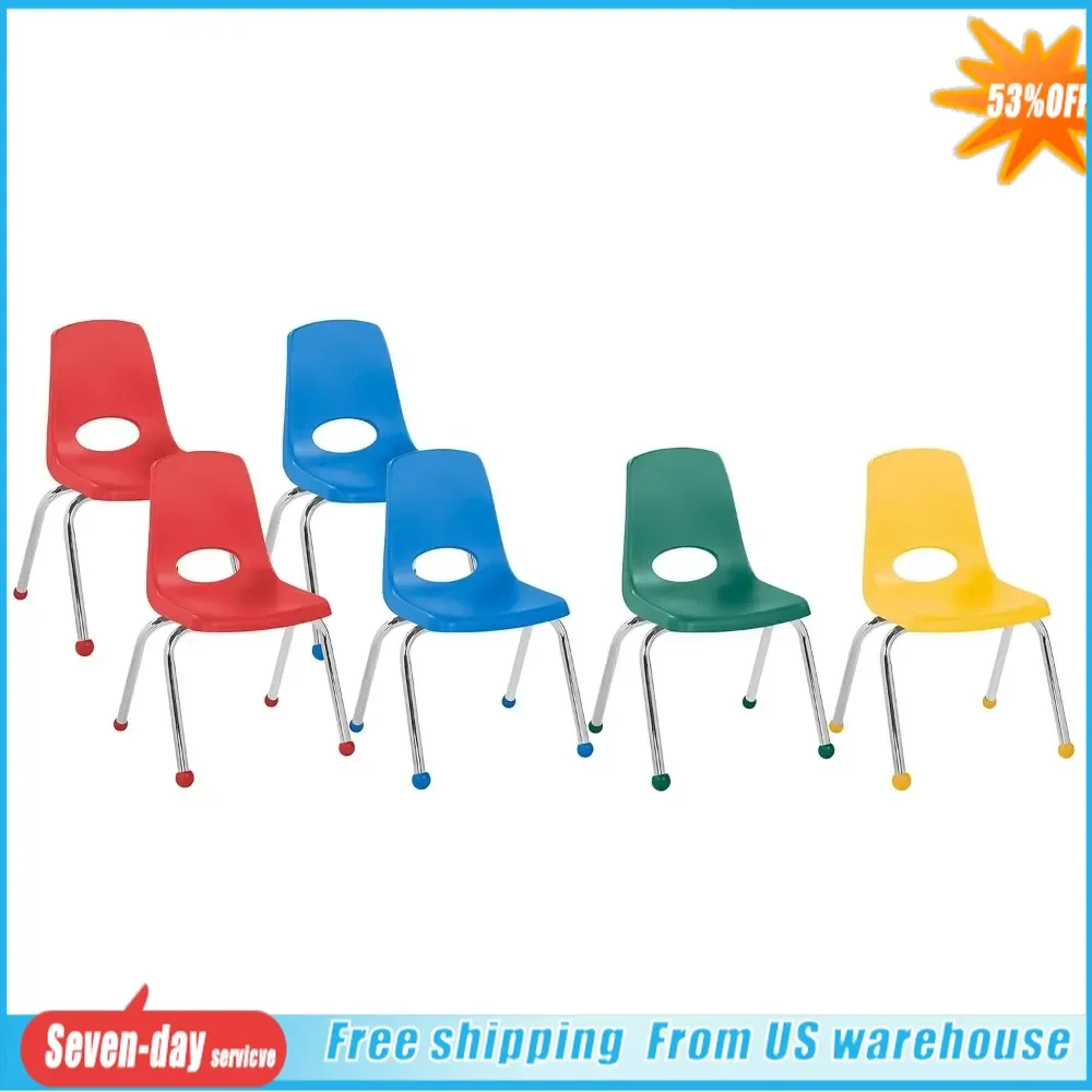 

School Stack Chair, Stacking Student Chairs with Chromed Steel Legs and Ball Glides - Assorted Colors 6-Pack School Stack Chair