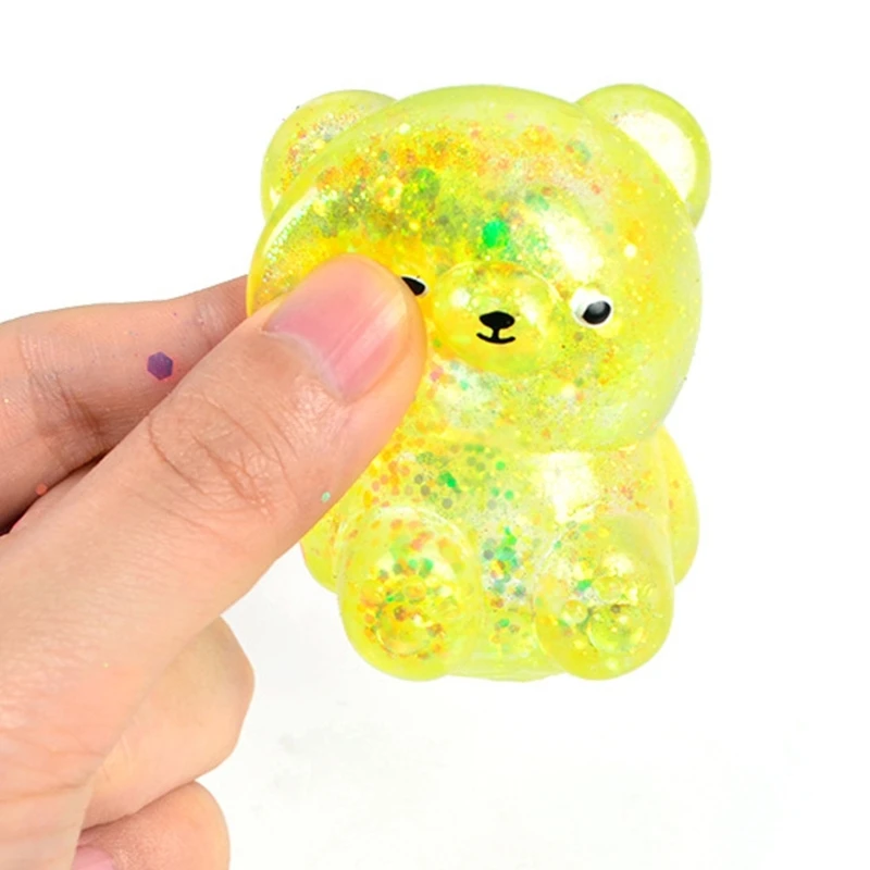 Squeeze Toy Antistress Glittering Powder Bear Toy Soft Stretchy Decompress Handsqueeze Toy for Office Anxiety Reduce