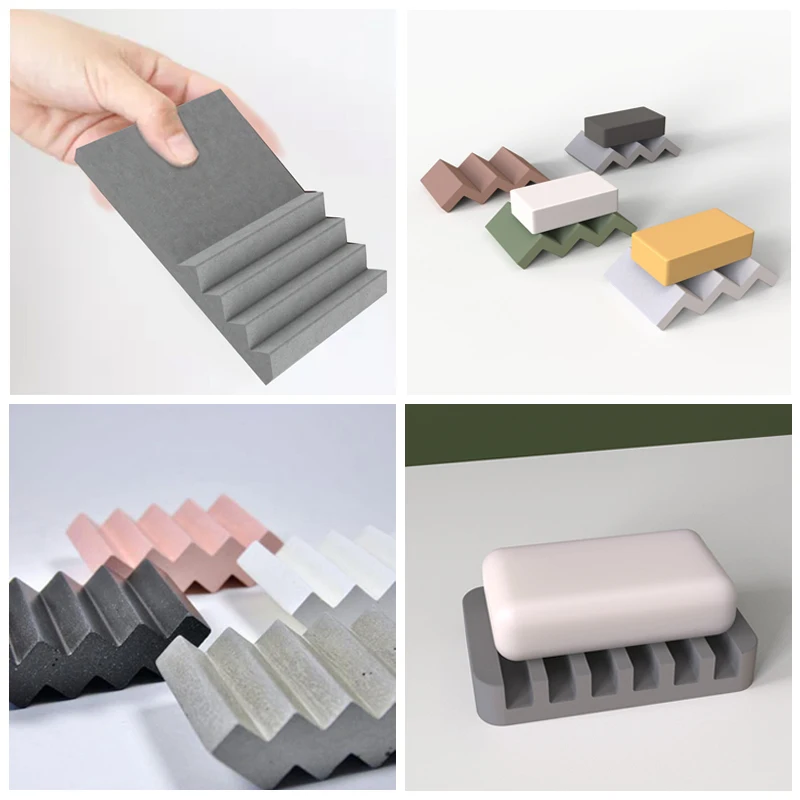 

Concrete Soap Holder Silicone molds Simple wave crease Design for Bathroom tabletop accessories Soap storage Tray Molds