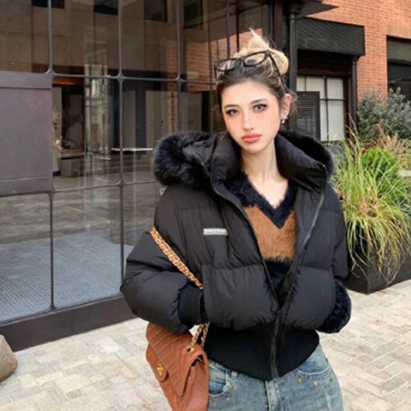 

Американские винтажные парки, укороченное пальто, женская зимняя толстая теплая пышная куртка, уличная повседневная верхняя одежда с капюшоном из искусственной лисы