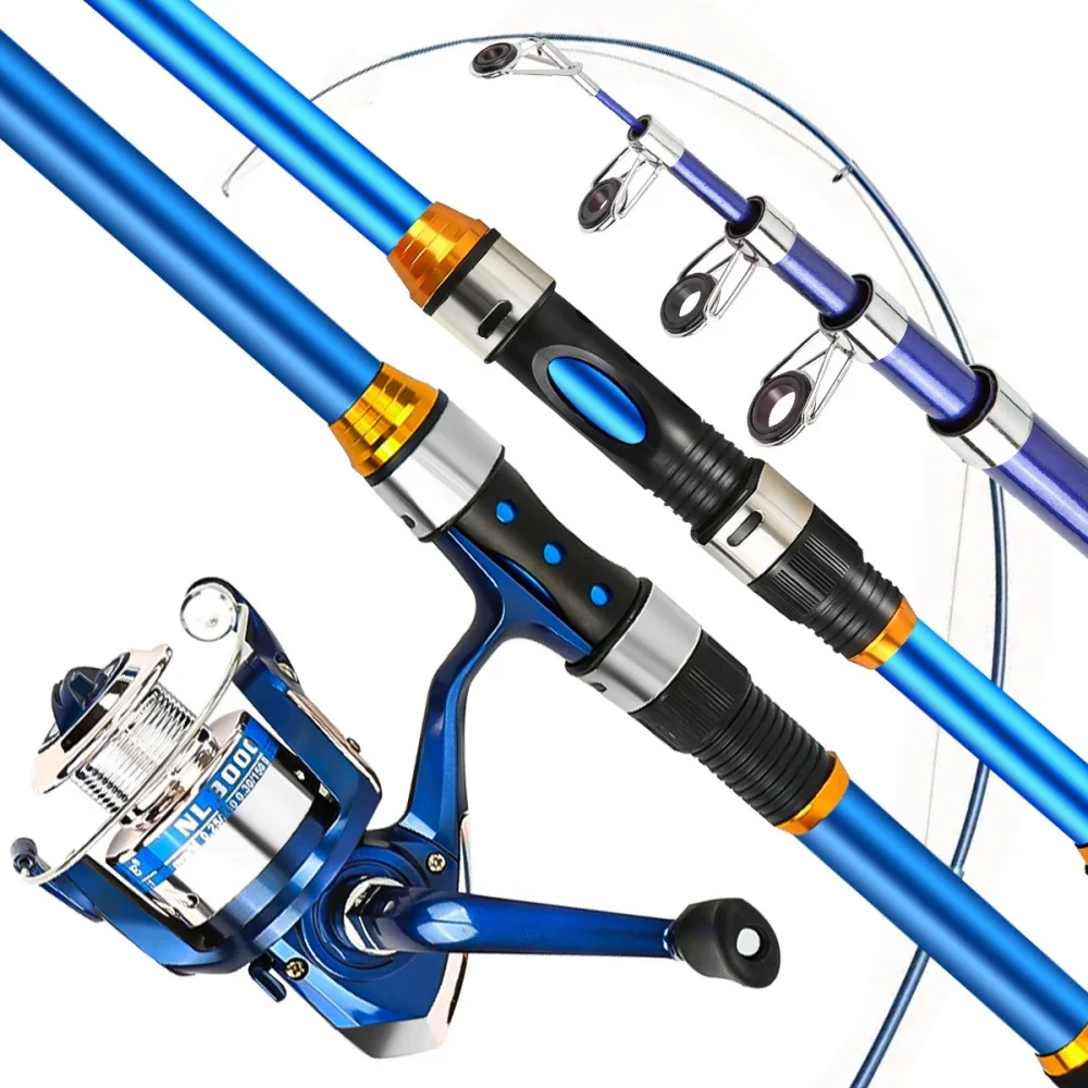 2.1-3.6M Telescopic Glass Fiber Fishing Rod Set With Reel & Accessories - Compact Travel Spinning Rod For Freshwater & Saltwater