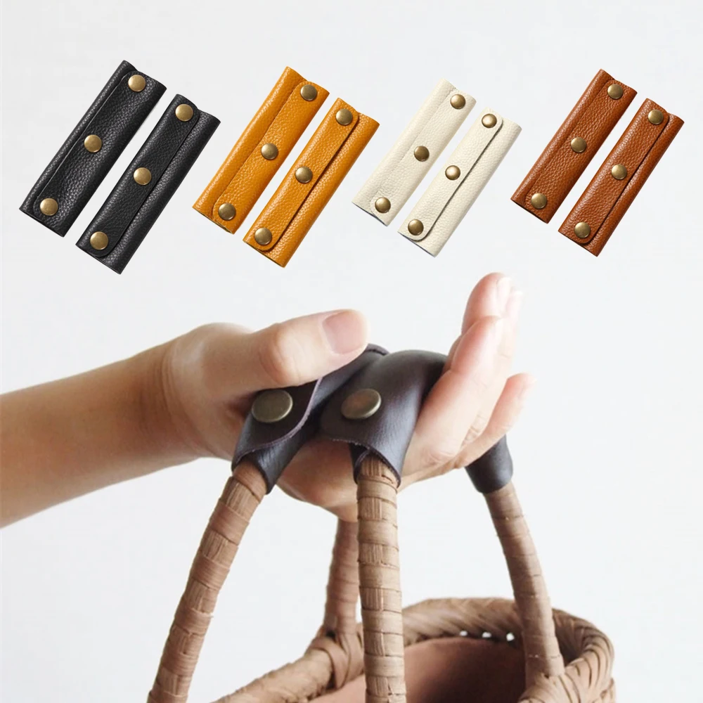 2 Pcs Purse Handle Grip Protector Bag Hand Covers 13*9cm Three Clasps Pu Material Bag Accessory Anti-Stroke Suitcase Grip Cover