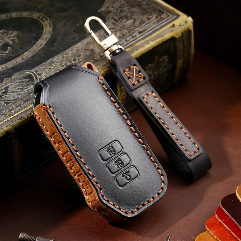 

Luxury Car Key Case Cover Genuine Leather Keychain Accessories For Kia Ev6 Seltos K5 Sorento Mq4 7 Button Keyring Holder Shell