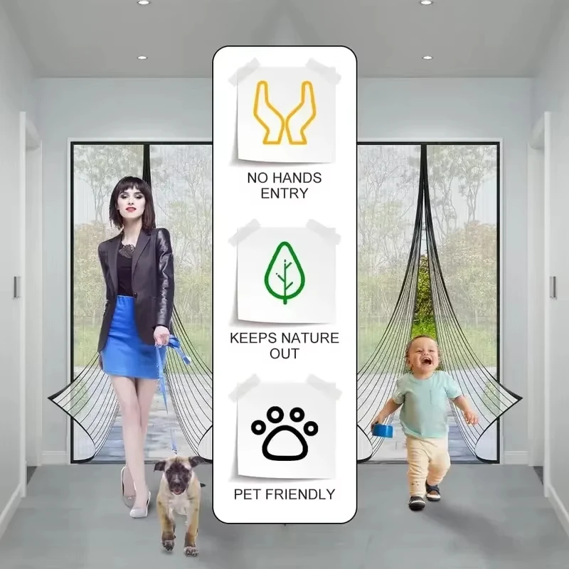 Magnetic Mesh Door Curtain with Easy Drill-Free Installation Mosquito and Fly Protection Breathable Ventilation Ideal for Summer