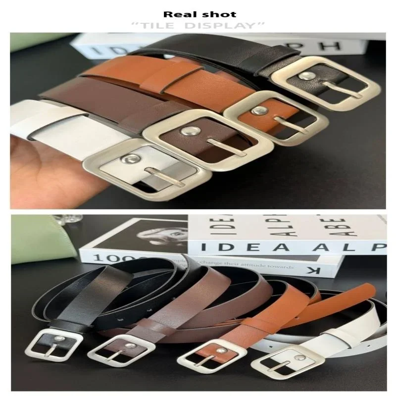 حزام خصر من جلد البولي يوريثان 102 سم للنساء - عرض 2.4 سم، إبزيم مربع فضي، مثالي لفستان وتصفيف الجينز