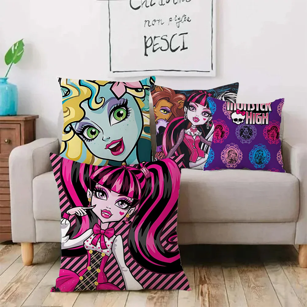 Hot Anime M-Monsters H-HighS Pillow Covers Cartoon Sofa Decorative Home Double-sided Printing Short Plush Cute Cushion Cover