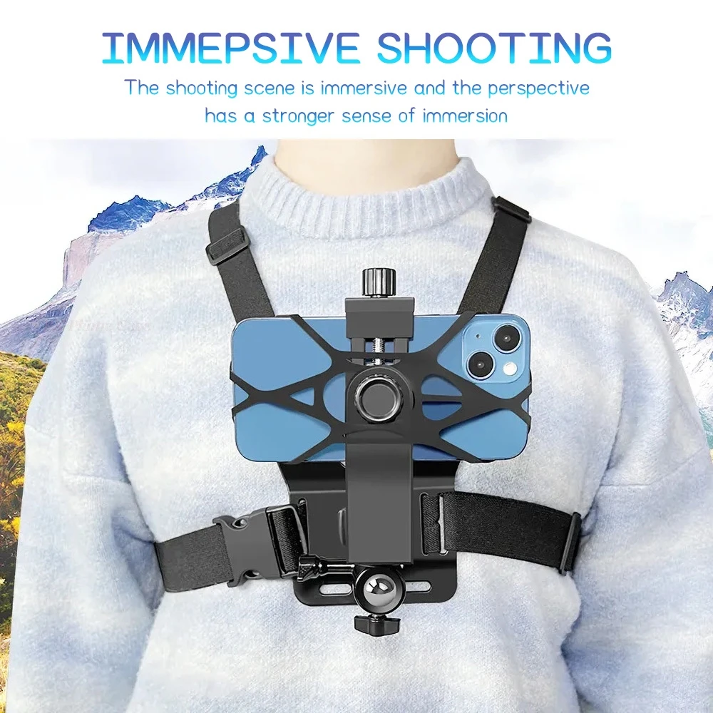 Adjustable Phone Clip Holder With Chest Strap Fixation Bracket for Sport Camera Mobile Phone Camera Black Holder Accessory
