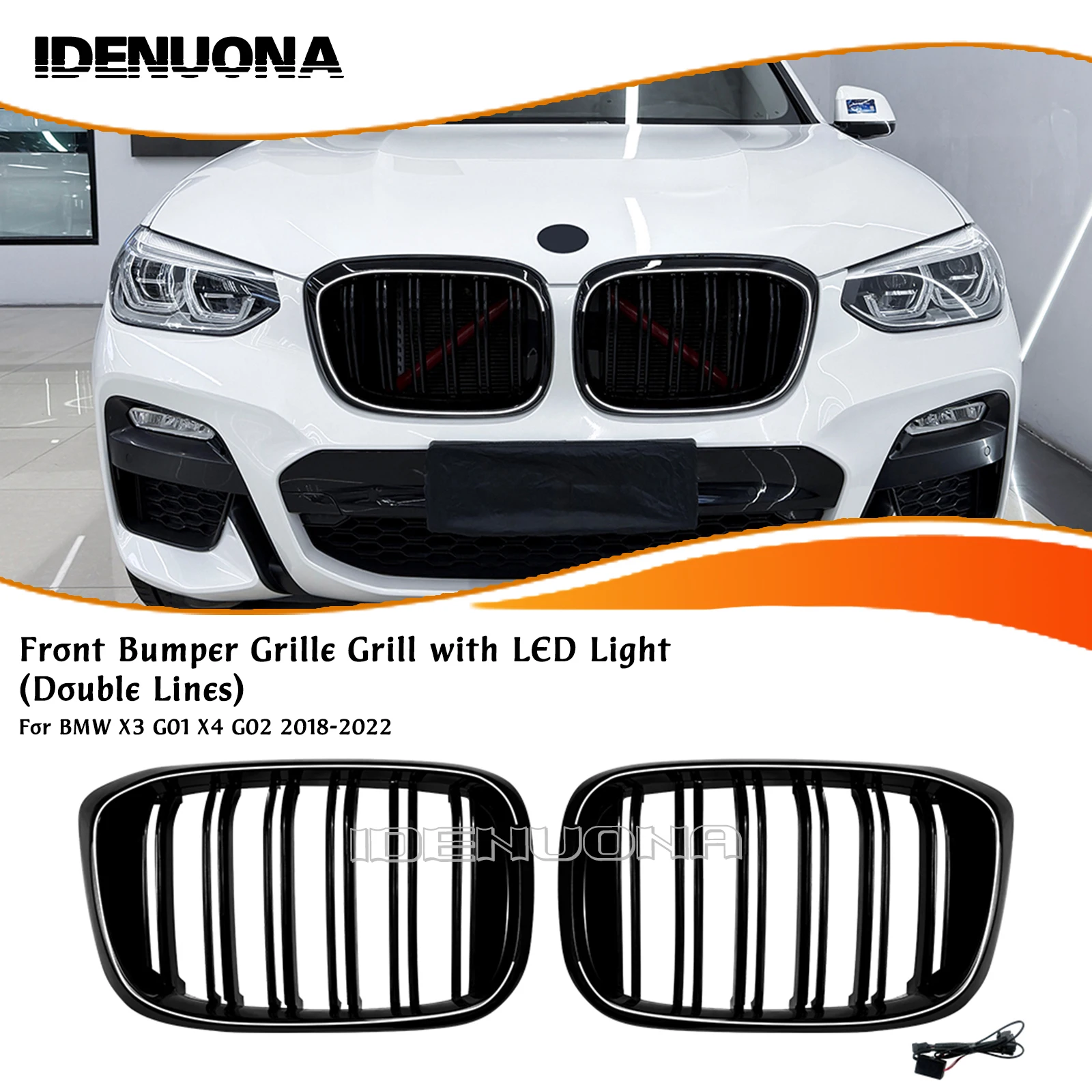 

Передняя решетка почек, гоночная решетка, полностью черный верхний бампер, сетчатая решетка капота для BMW X3 G01 2018-2021 X4 G02 2019-2021