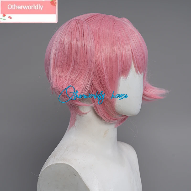 Anime Kanamee Madokaa Cosplay Wig Short Pink Hair with Two Ponytail